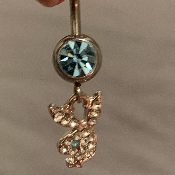 Belly Button Ring - blue playboy rhinestones - Picture 2 of 8